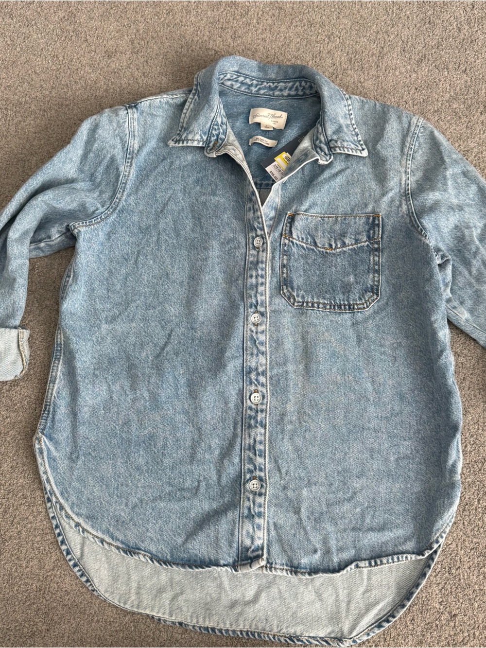 Universal Thread Light Blue Denim Button-Up Shirt for women- Casual Long Sleeve